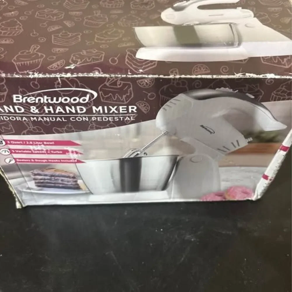 Brentwood Stand & Hand Mixer with 3-Qt Stainless Steel Bowl – 5 Speed + Turbo